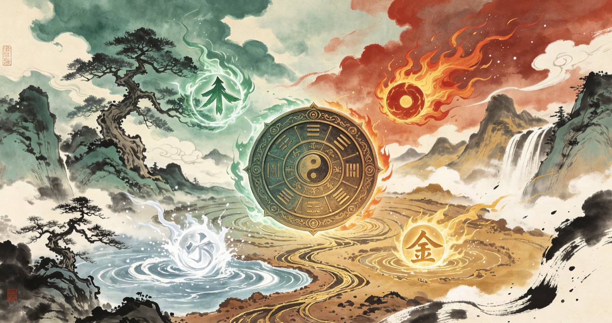 Fog Hill of Five Elements — the ink-wash aesthetic that turns every frame into a hand-painted Wu Xing philosophy